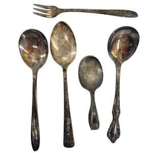 Lot‎ of Antique Silver Plate Four Spoons and Cocktail Fork